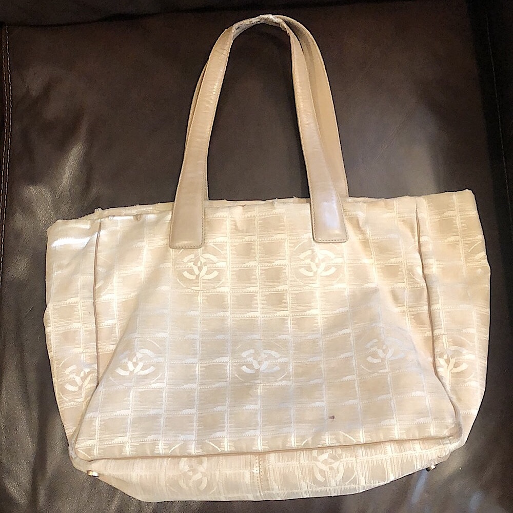 Authentic CHANEL Travel Line Ivory Tote Shoulder Bag